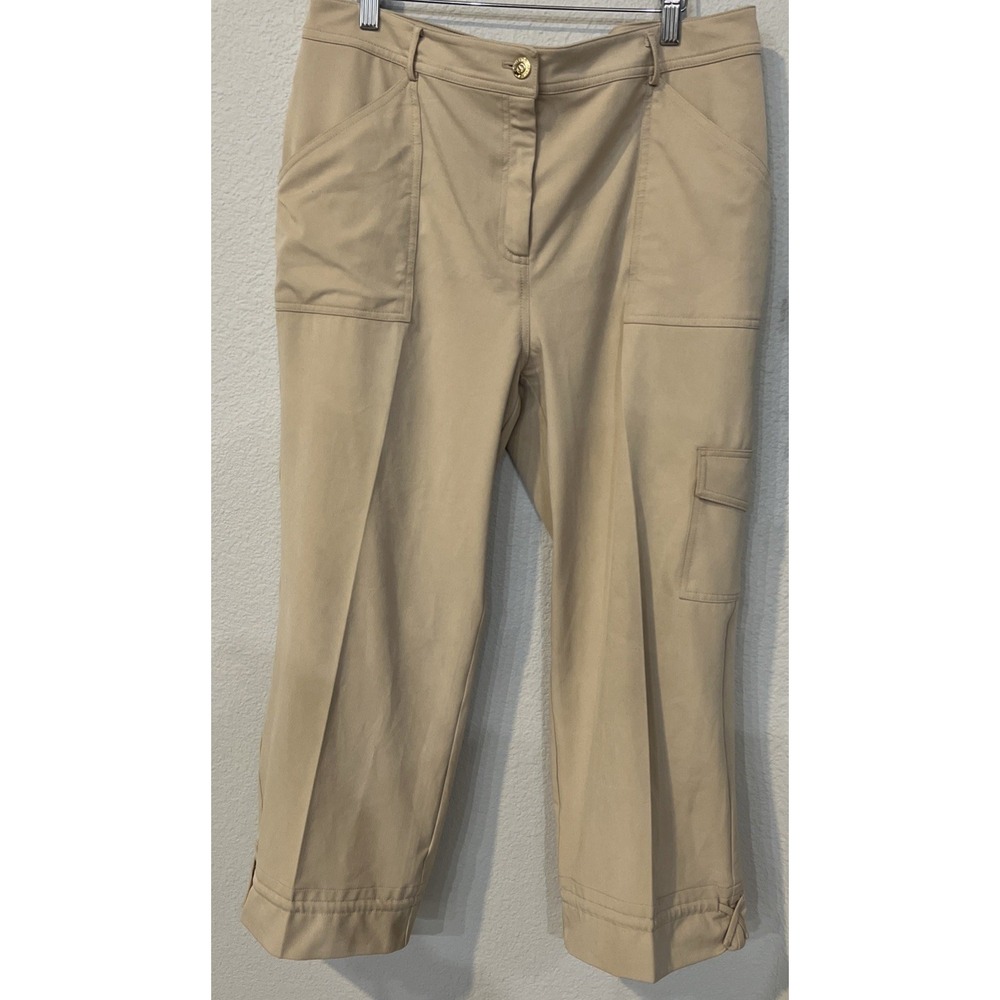 St. John Sport Women's TAN Elevated Cargo Capri Pants Cotton Stretchy SZ 14